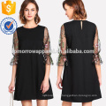 Botanical Embroidery Mesh Flounce Sleeve Dress Manufacture Wholesale Fashion Women Apparel (TA3161D)